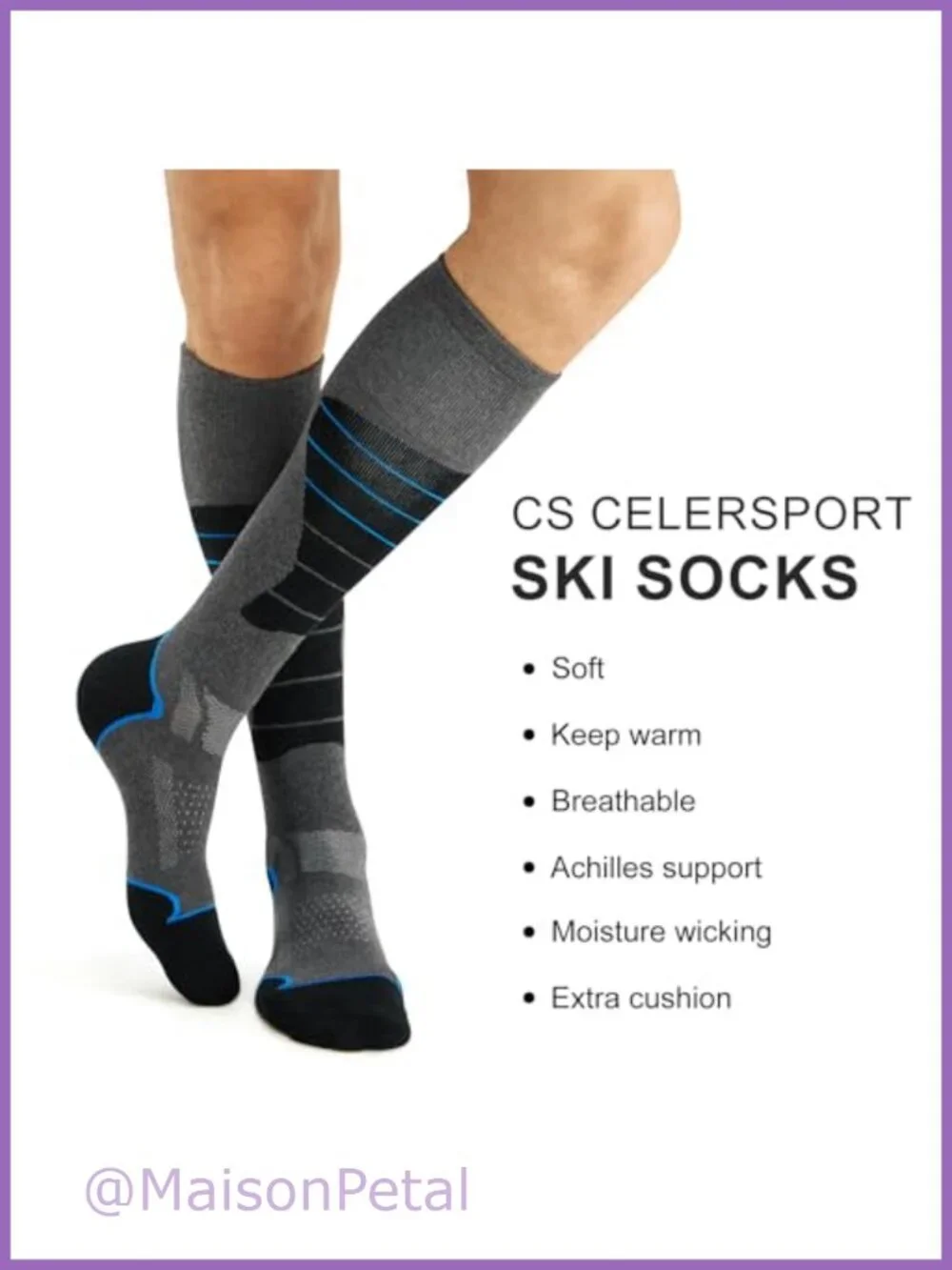 Wool Ski Socks Snowboard Thermal Knee Length Cushioned 3 Pairs